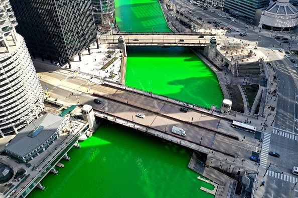 Chicago River Dyed Green - St Patrick's Day 2018 Drone Time Lapse 